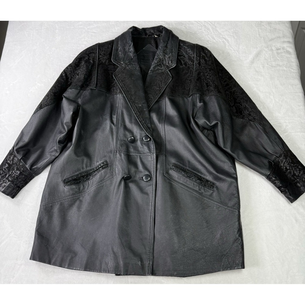 Vintage Preston &‎ York Leather Jacket Womens XL Floral Art to Wear Pig Skin